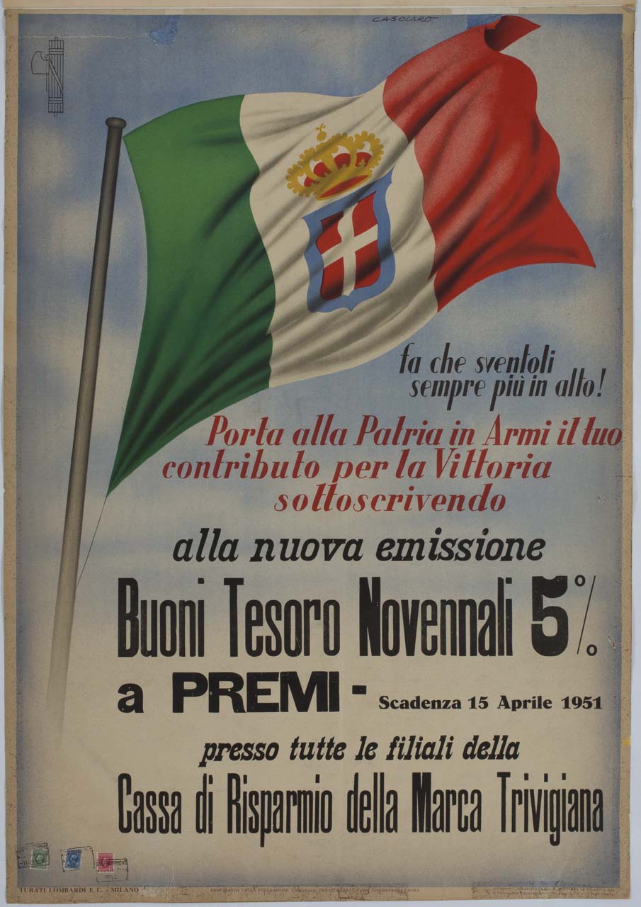 bandiera italiana con scudo sabaudo coronato (manifesto) di Casolaro Giuseppe (sec. XX)