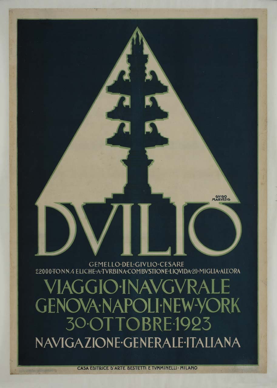 colonna rostrata entro triangolo (manifesto) di Marussig Guido (sec. XX)