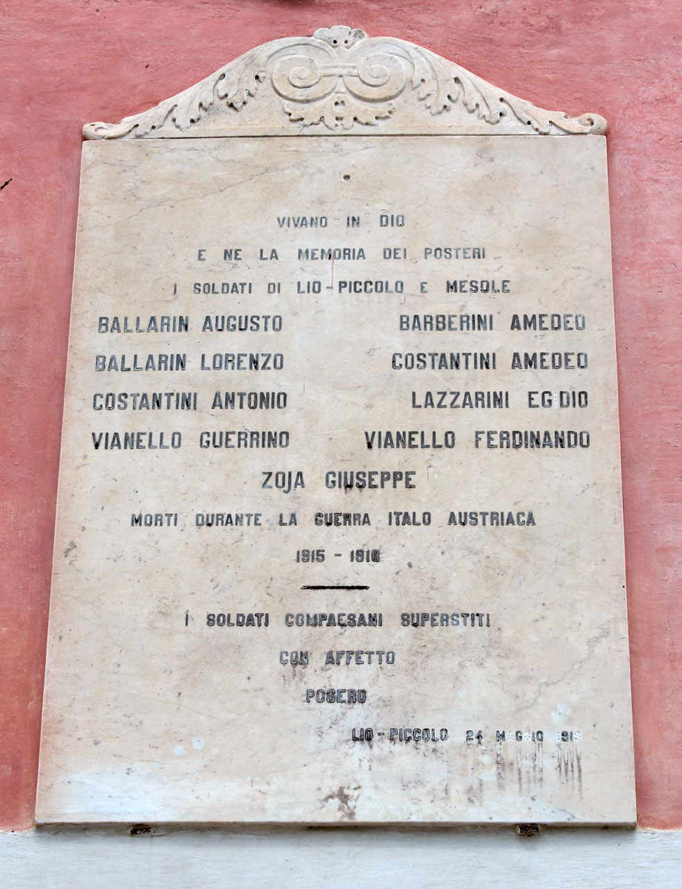 lapide commemorativa ai caduti, opera isolata - bottega veneziana (sec. XX)