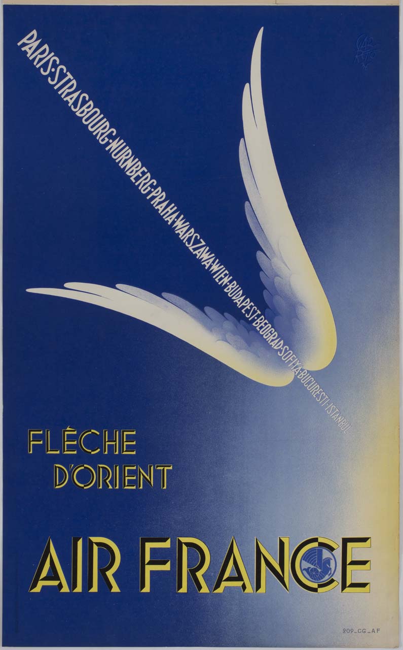 scritta disposta in diagonale e accompagnata da due ali (manifesto) di Garretto Paolo Federico (sec. XX)