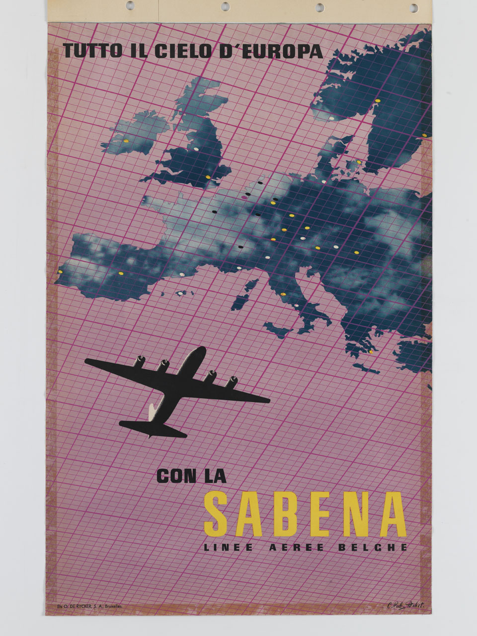 carta geografica dell'Europa con aeroplano quadrimotore in sorvolo (manifesto) di Commerciale Publicité (sec. XX)