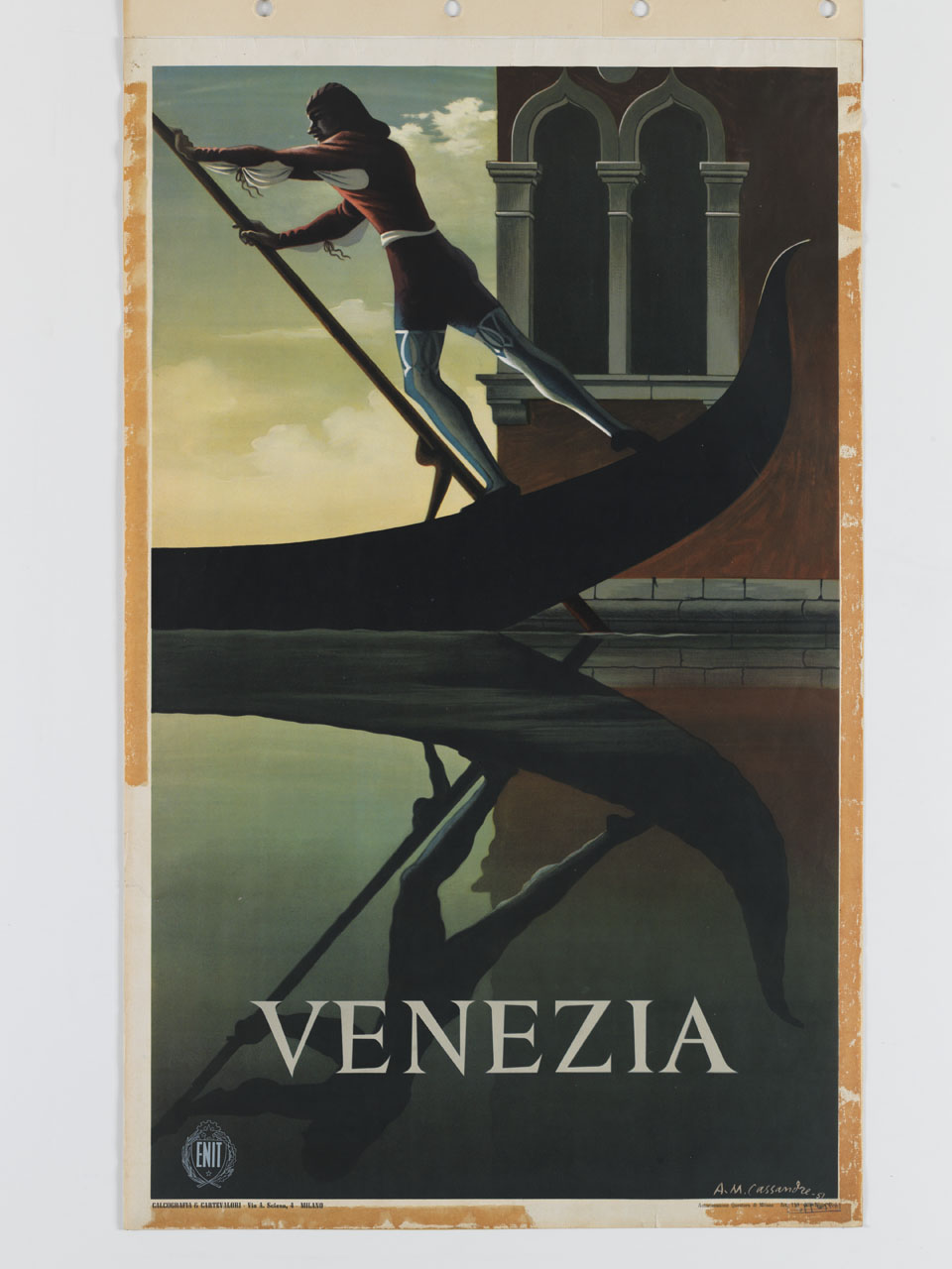 gondoliere in voga in un canale veneziano (manifesto) di Mouron Adolphe detto Cassandre (sec. XX)