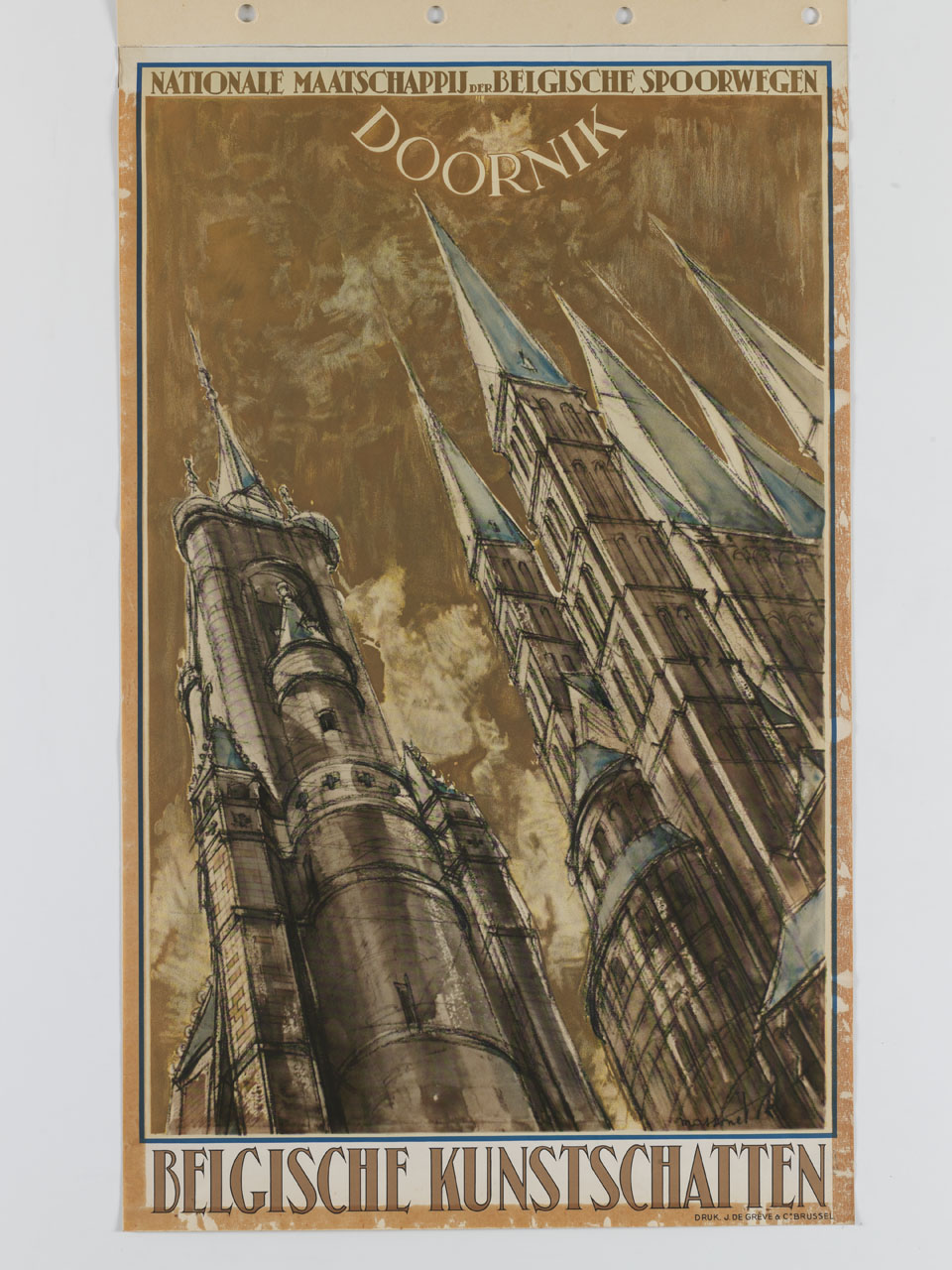 veduta della cattedrale di Notre-Dame a Tournai (manifesto) di Massonet Armand (sec. XX)