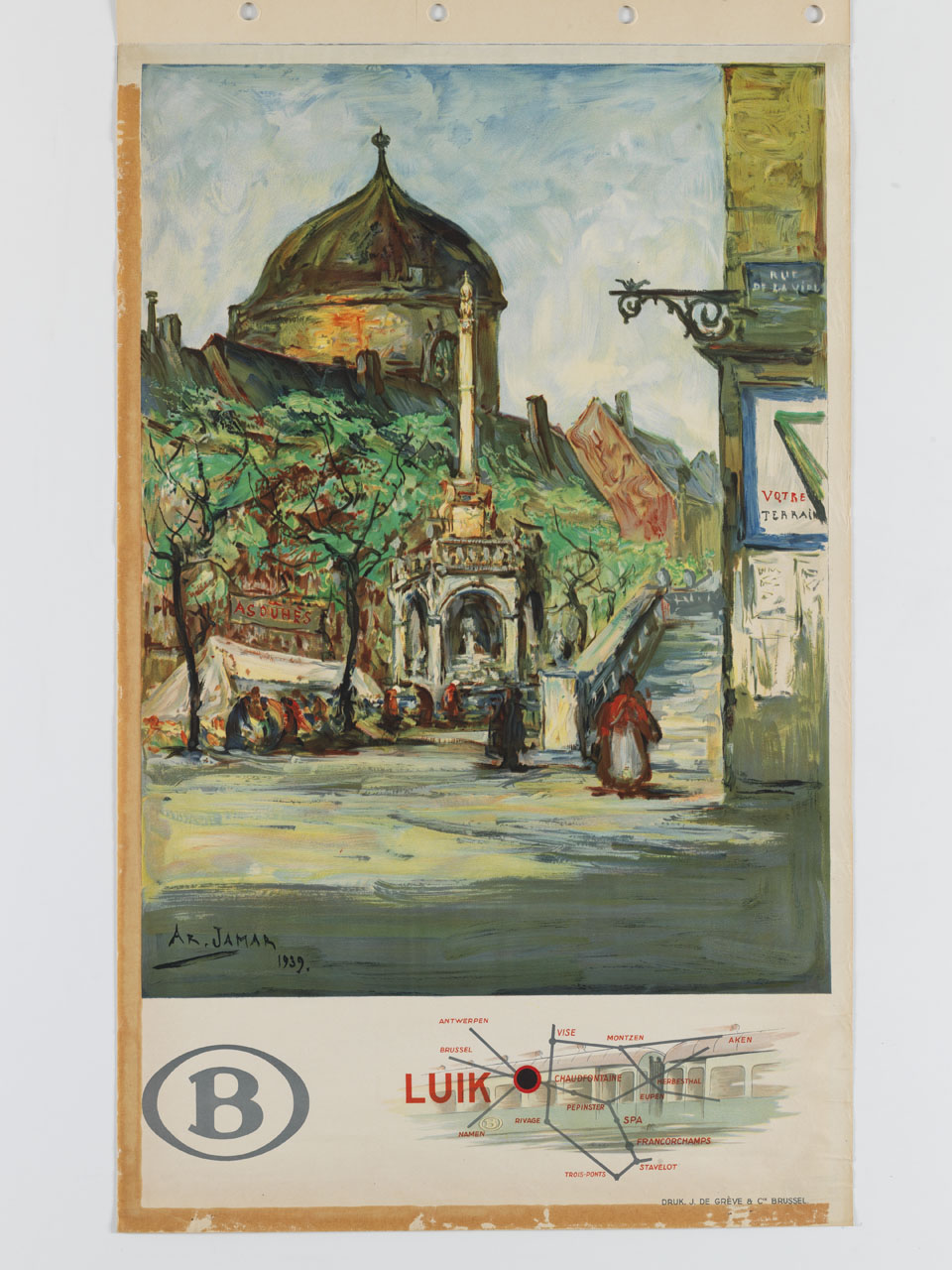 veduta del Perron di Liegi su Place du Marché (manifesto) di Jamar Armand (sec. XX)