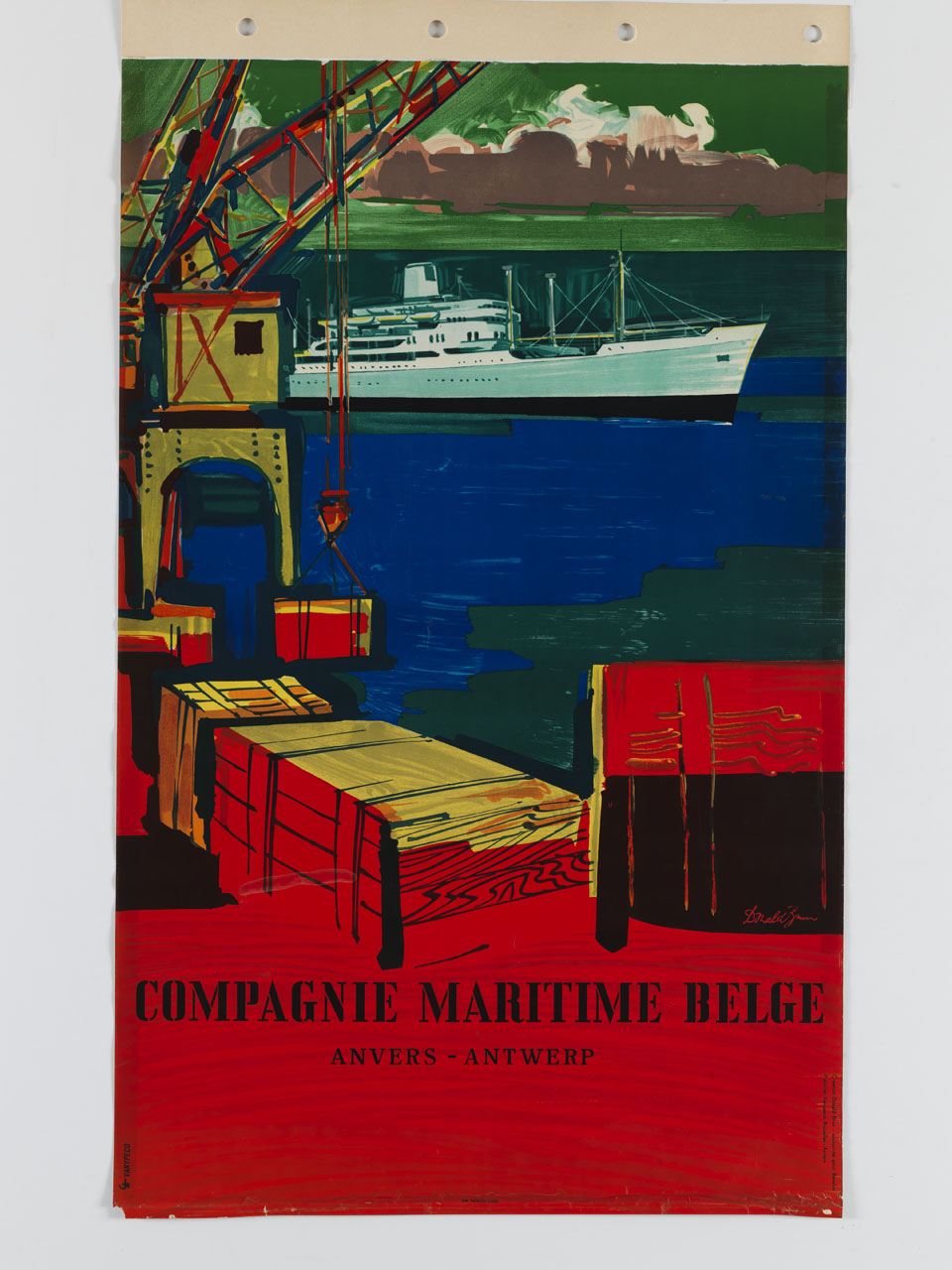 argano scarica casse sulla banchina del porto mentre sta transitando una nave (manifesto) di Brun Donald, Creation Vanypeco (sec. XX)