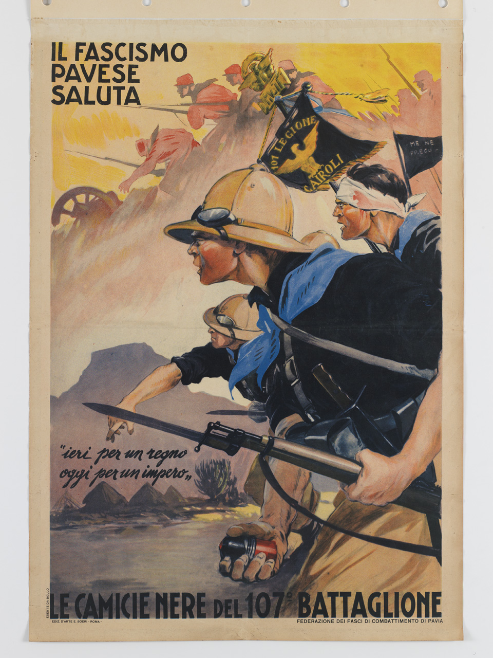 soldati in camicia nera sferrano un attacco (manifesto) - ambito italiano (sec. XX)