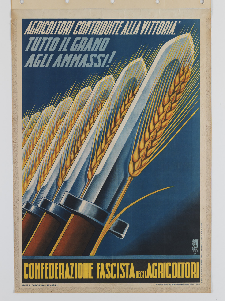 spighe di grano alternate a spade (manifesto) di Gobbo Cesare (sec. XX)