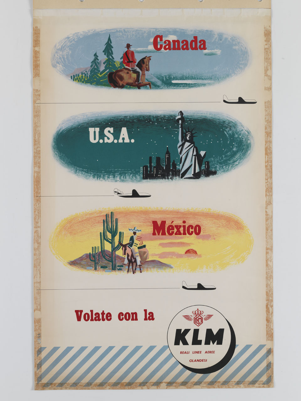 tre scene sovrapposte raffiguranti paesaggi del Canada, New York e Messico (manifesto) - ambito olandese (XX)