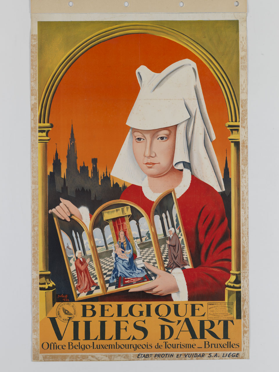 dama tratta da Rogier Van der Weyden con trittico devozionale in mano (manifesto) di Poleff (sec. XX)