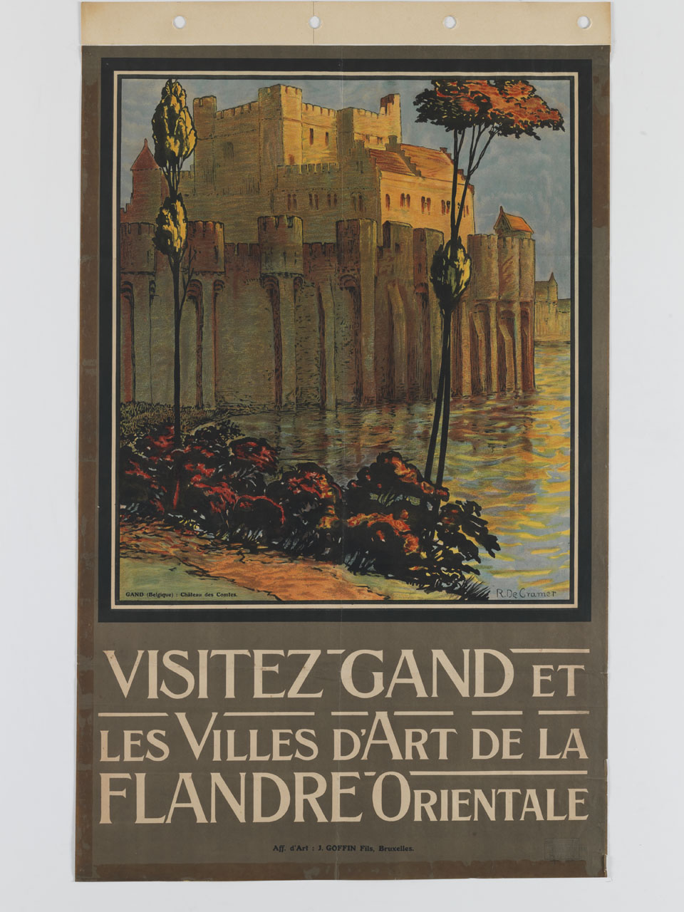 veduta del castello dei Conti di Fiandra a Gand (manifesto) di De Cramer Bruno René (sec. XX)