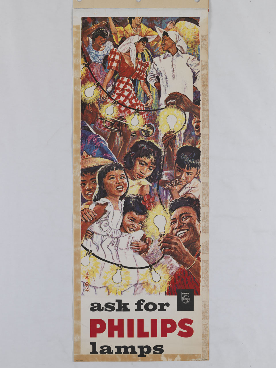 festa paesana con danze e musica illuminata da filo di lampadine (manifesto) di Tadema Auke Anne (sec. XX)