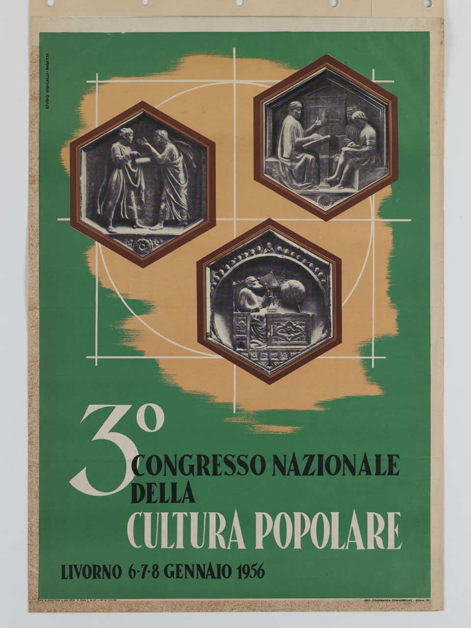 tre formelle esagonali dal Campanile di Giotto a Firenze (manifesto) di Studio Visigalli Pasetti (sec. XX)