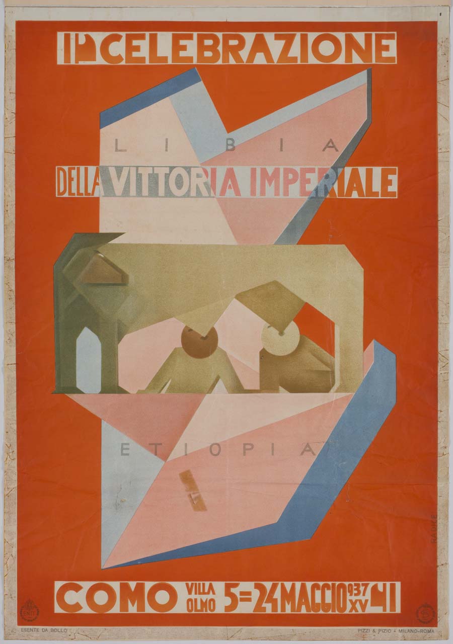 Romolo e Remo allattati dalla lupa su sfondo astratto (manifesto) di Radice Mario (sec. XX)