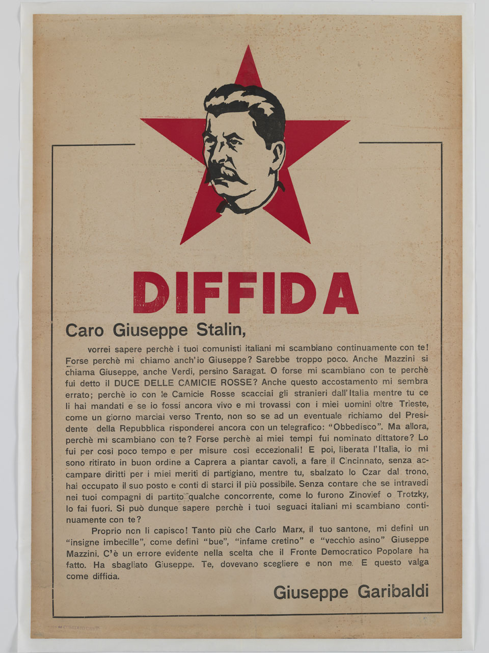stella rossa e ritratto di Stalin (manifesto) - ambito italiano (sec. XX)
