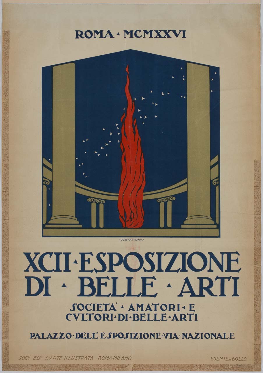 fuoco al centro di un colonnato circolare (manifesto) di Ortona Ugo (sec. XX)