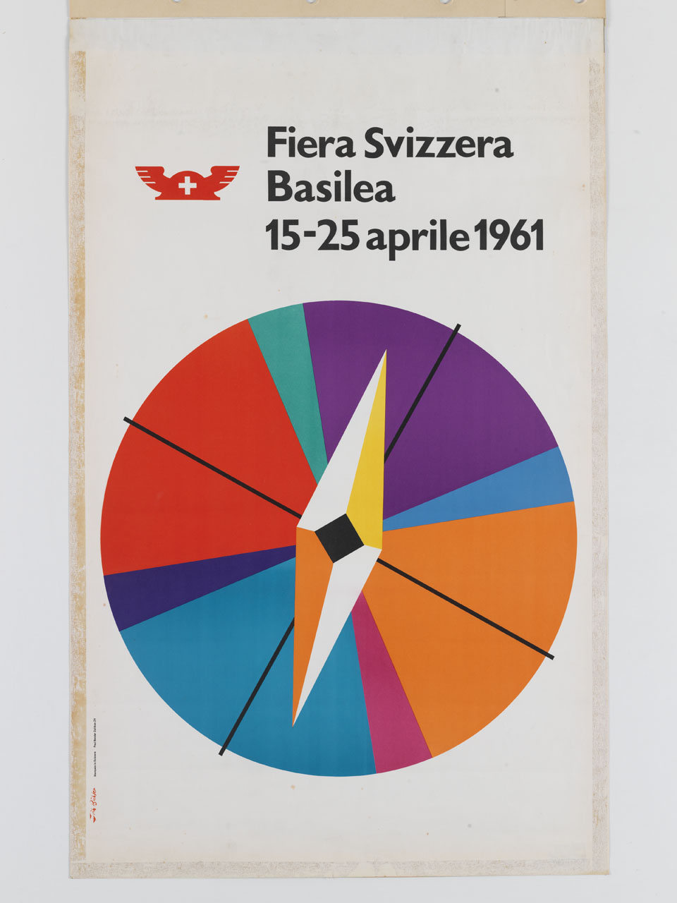 bussola multicolore su sfondo bianco (manifesto) di Bühler Fritz (sec. XX)