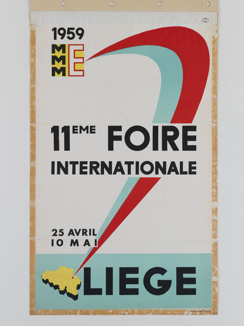 grande virgola collega la carta geografica del Belgio con il marchio della Fiera di Liegi (manifesto) - ambito belga (sec. XX)