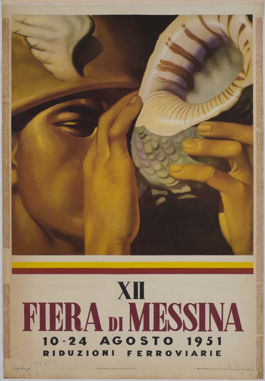 Mercurio soffia in una conchiglia (manifesto) di Bellantoni Gina (sec. XX)