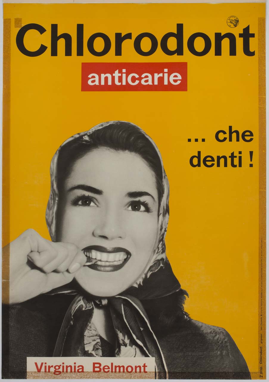 ritratto di Virginia Belmont che stringe una moneta tra i denti (manifesto) di Grignani Franco (sec. XX)