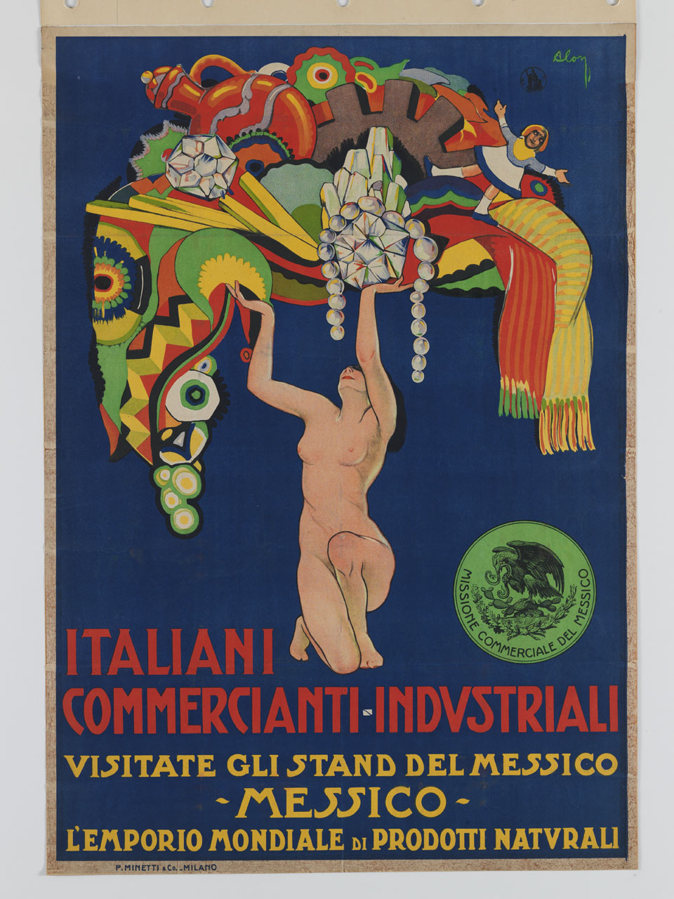 donna nuda inginocchiata sostiene un carico di merci (manifesto) di Hallo Charles Alexandre Jean Julien, detto Alo (sec. XX)