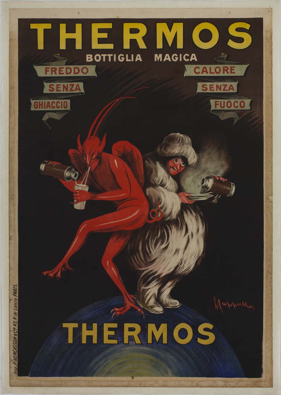 diavolo e altra figura versano del liquido da un termos (manifesto) di Cappiello Leonetto (sec. XX)