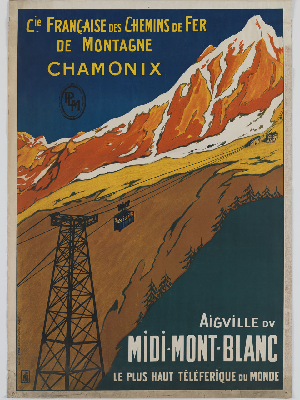 teleferica in movimento in uno scenario alpino (manifesto) - ambito francese (sec. XX)