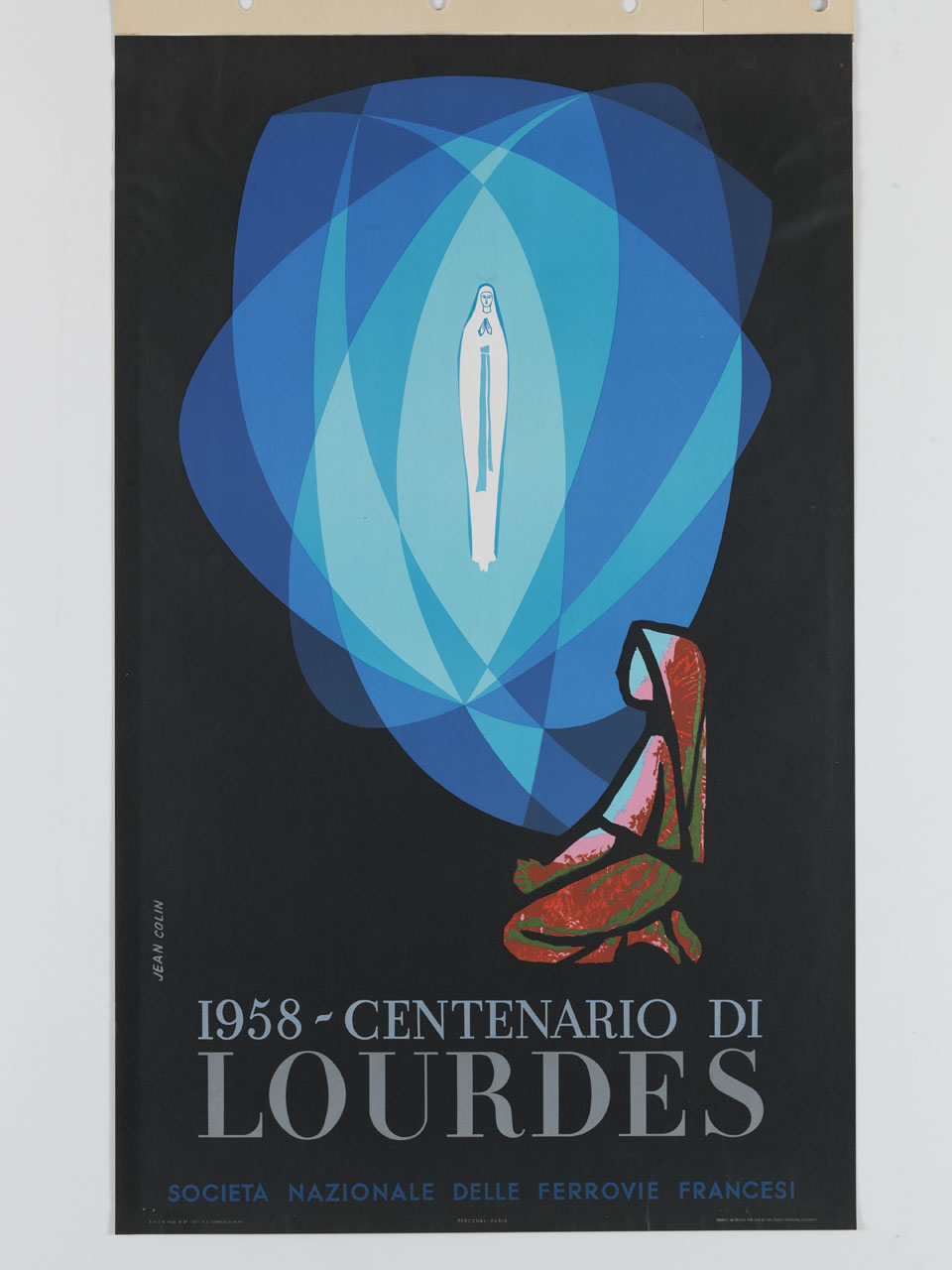 apparizione della Vergine a una bambina inginocchiata (manifesto) di Colin Jean (sec. XX)