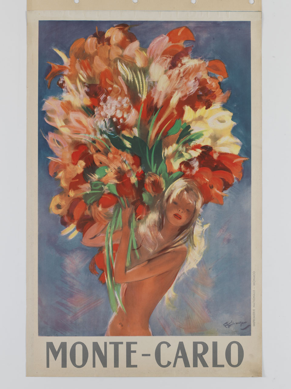 giovane donna sostiene un bouquet di fiori (manifesto) - ambito francese (sec. XX)