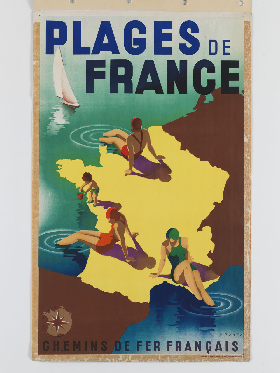 sagoma della Francia con bagnanti (manifesto) di Ponty Max (sec. XX)