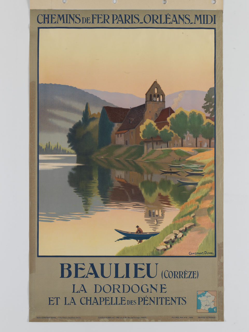 veduta della cappella dei Penitenti a Beaulieu-sur-Dordogne (manifesto) di Duval Constant Leon (sec. XX)