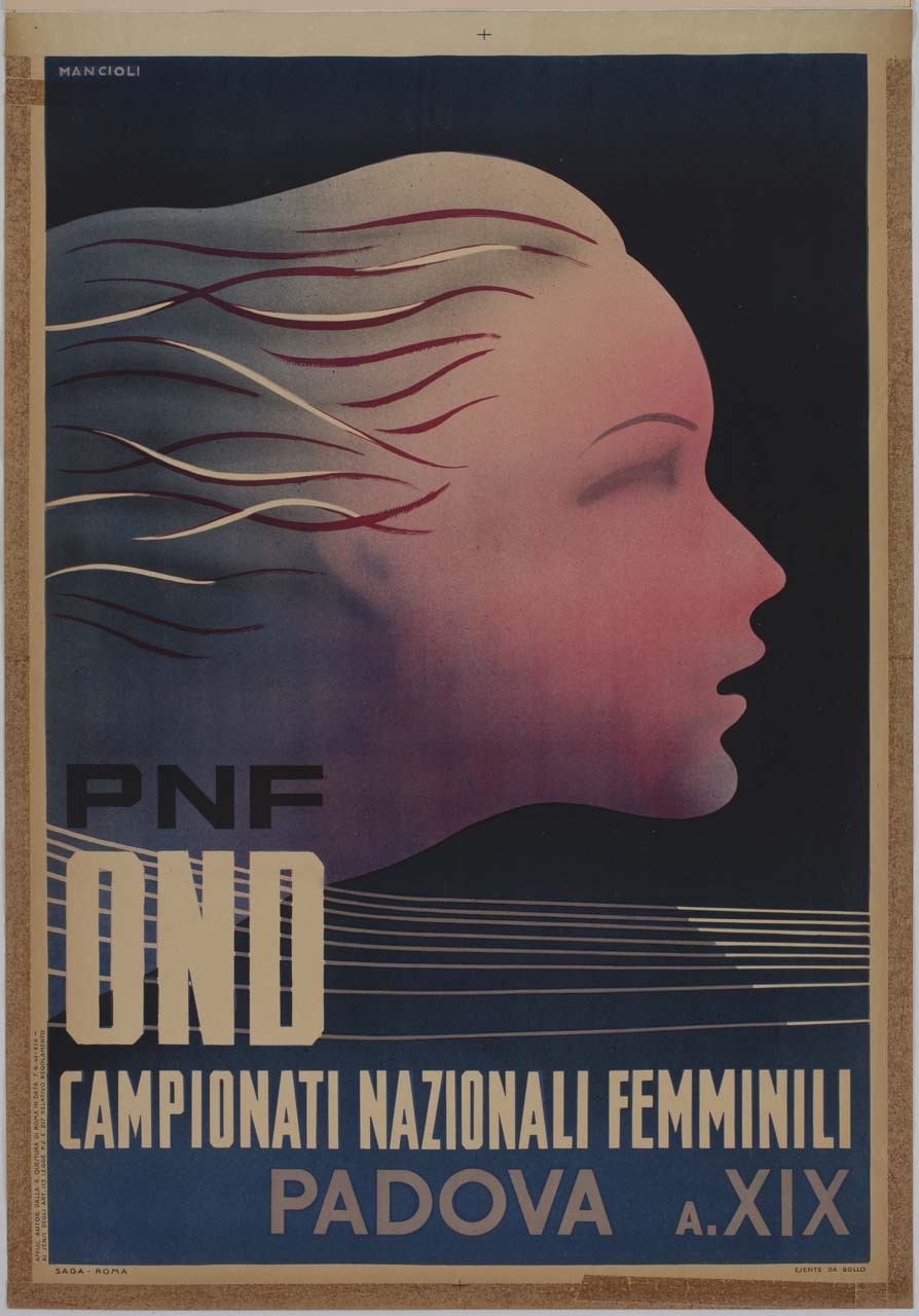 volto di donna di profilo (manifesto) di Mancioli Corrado (sec. XX)