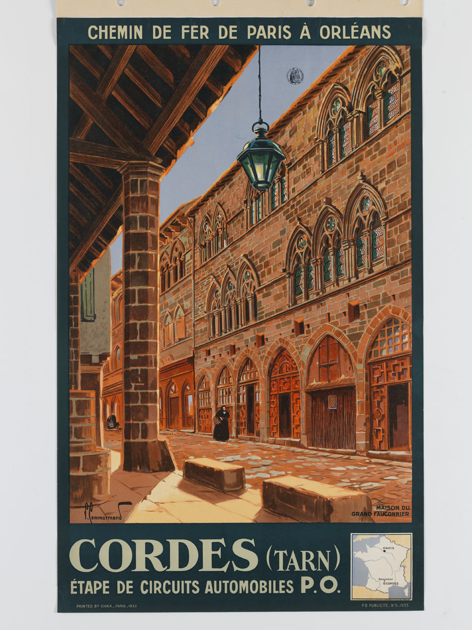 veduta della Casa del Falconiere a Cordes-sur-Ciel (manifesto) di Commarmond Pierre (sec. XX)