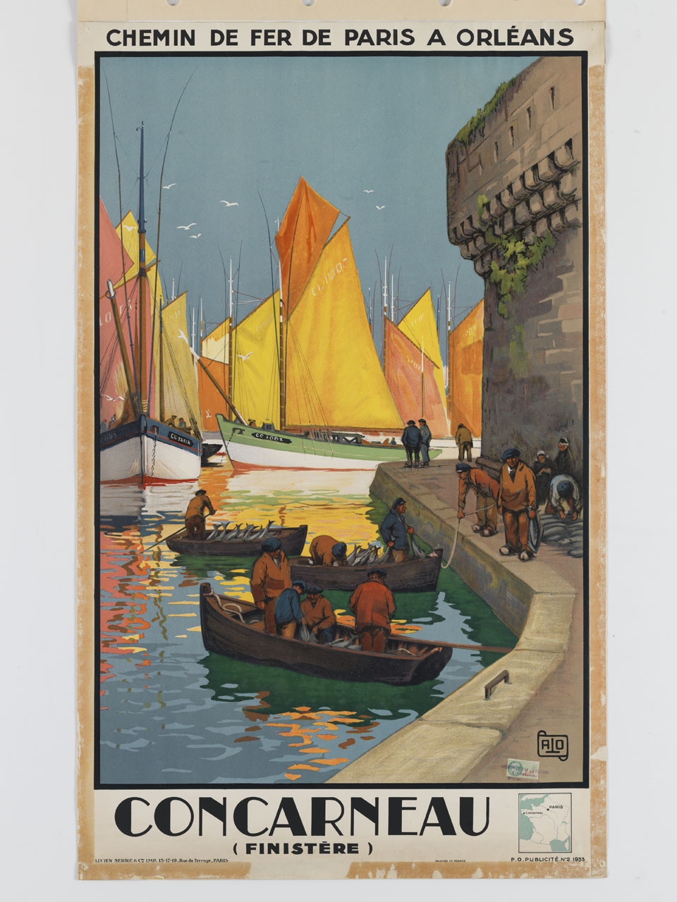 Veduta di un molo con pescatori: Cancarneau (manifesto) - ambito francese (sec. XX)