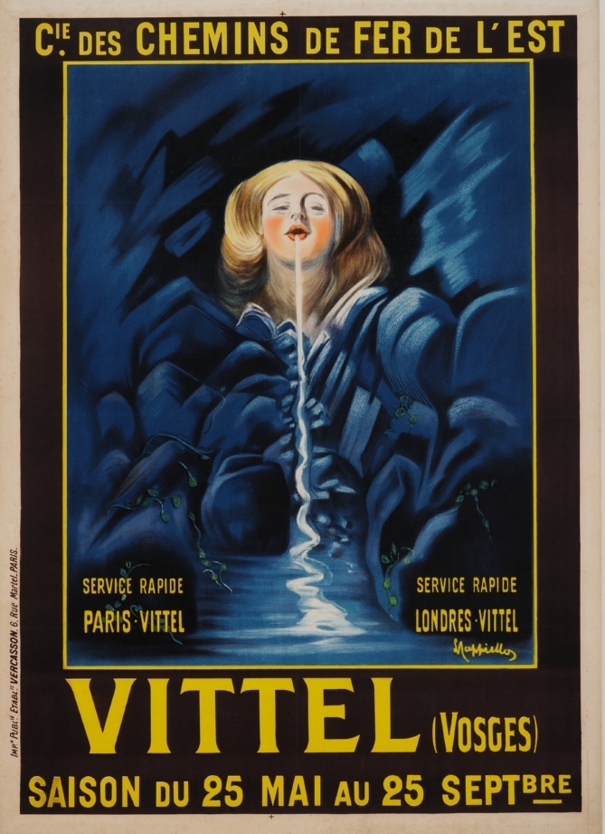 sorgente la cui acqua sgorga da una testa femminile (manifesto) di Cappiello Leonetto (sec. XX)