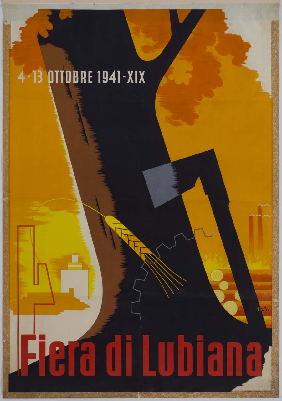 albero, accetta, spiga e ingranaggio (manifesto) - ambito sloveno (sec. XX)