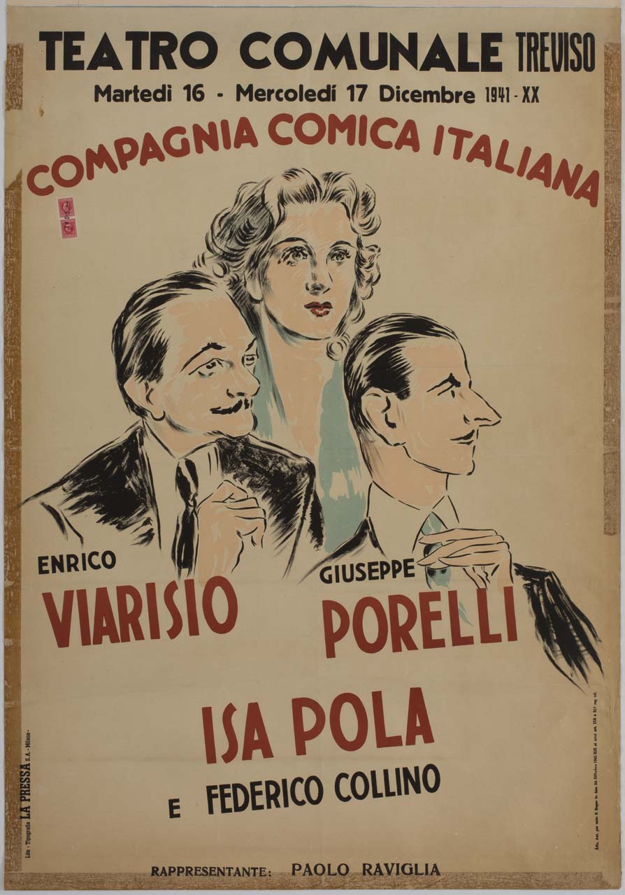 ritratto di Isa Pola, Enrico Viarisio e Giuseppe Porelli (manifesto) - ambito italiano (sec. XX)