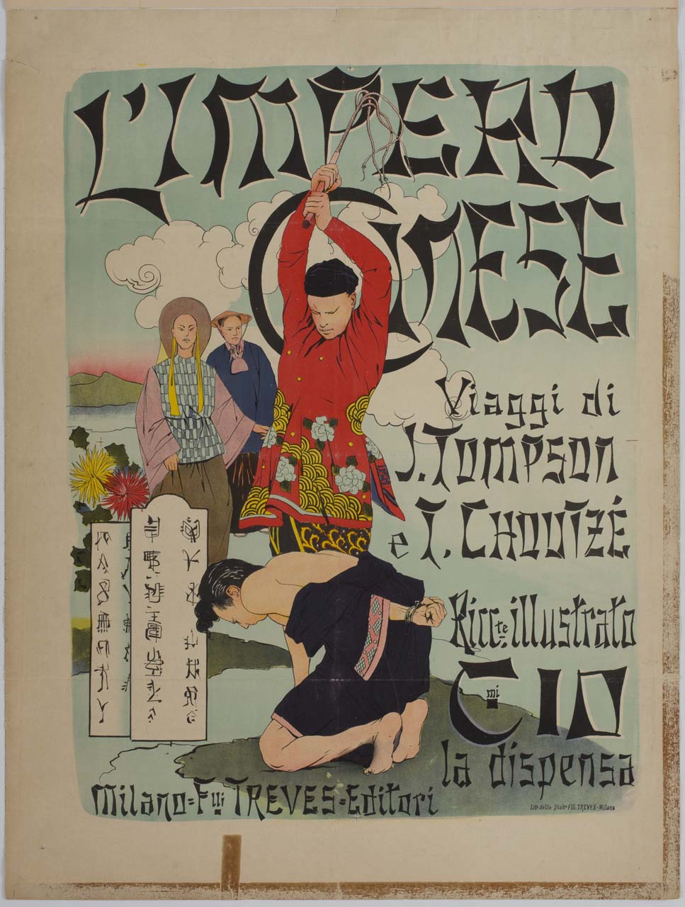 cinese fustiga un uomo inginocchiato (manifesto) - ambito italiano (fine/ inizio secc. XIX/ XX)