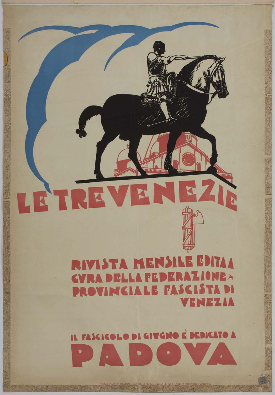 monumento equestre al Gattamelata con la Basilica di Sant'Antonio a Padova sullo sfondo (manifesto) di Dalla Zorza Carlo (sec. XX)