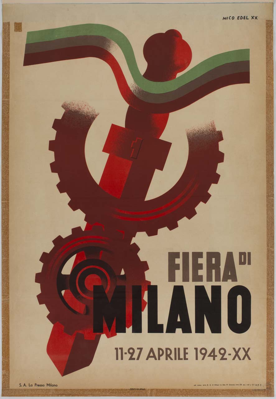 pugnale con ingranaggi e tricolore (manifesto) di Edel Nico (sec. XX)