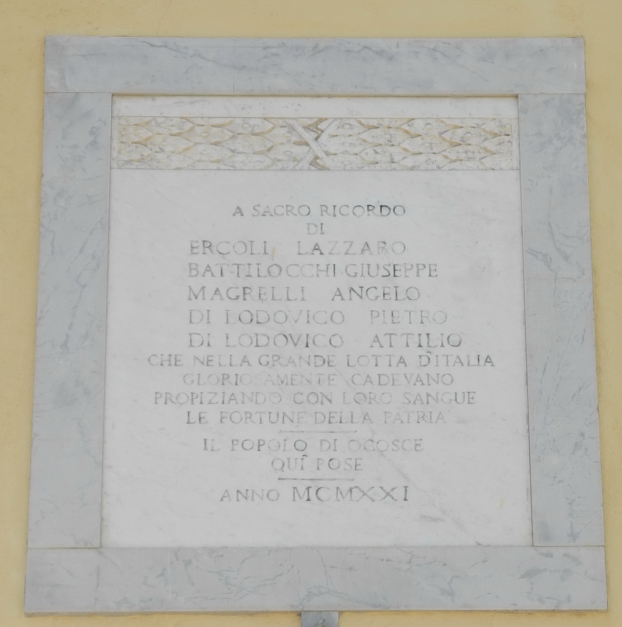 soggetto assente (lapide commemorativa ai caduti, opera isolata) - ambito Italia centrale (sec. XX)