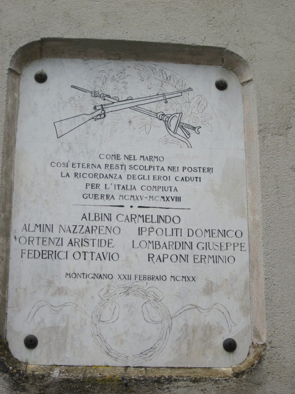 lapide commemorativa ai caduti - ambito italiano (sec. XX)