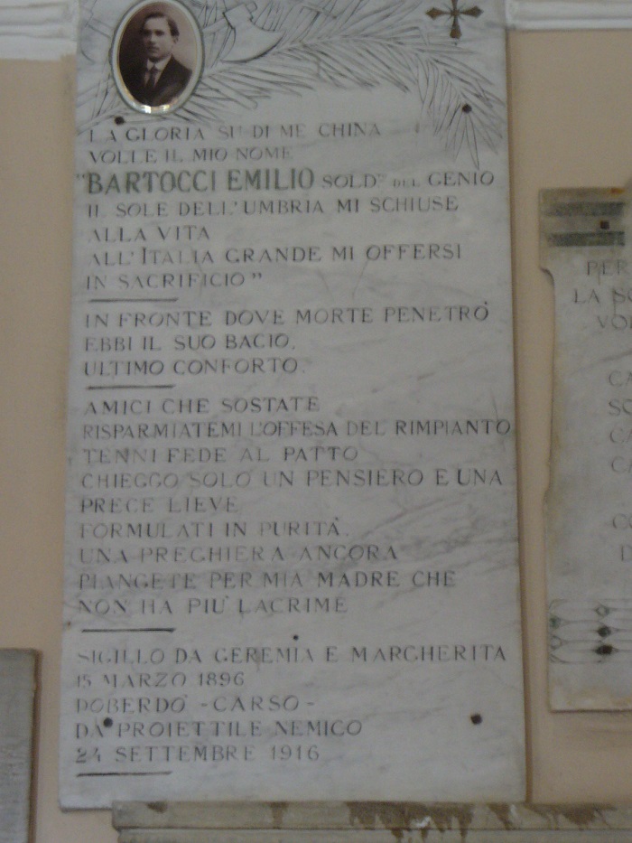 Lastra funebre a Emilio Bartocci (lapide commemorativa ai caduti) - ambito Italia centrale (XX)
