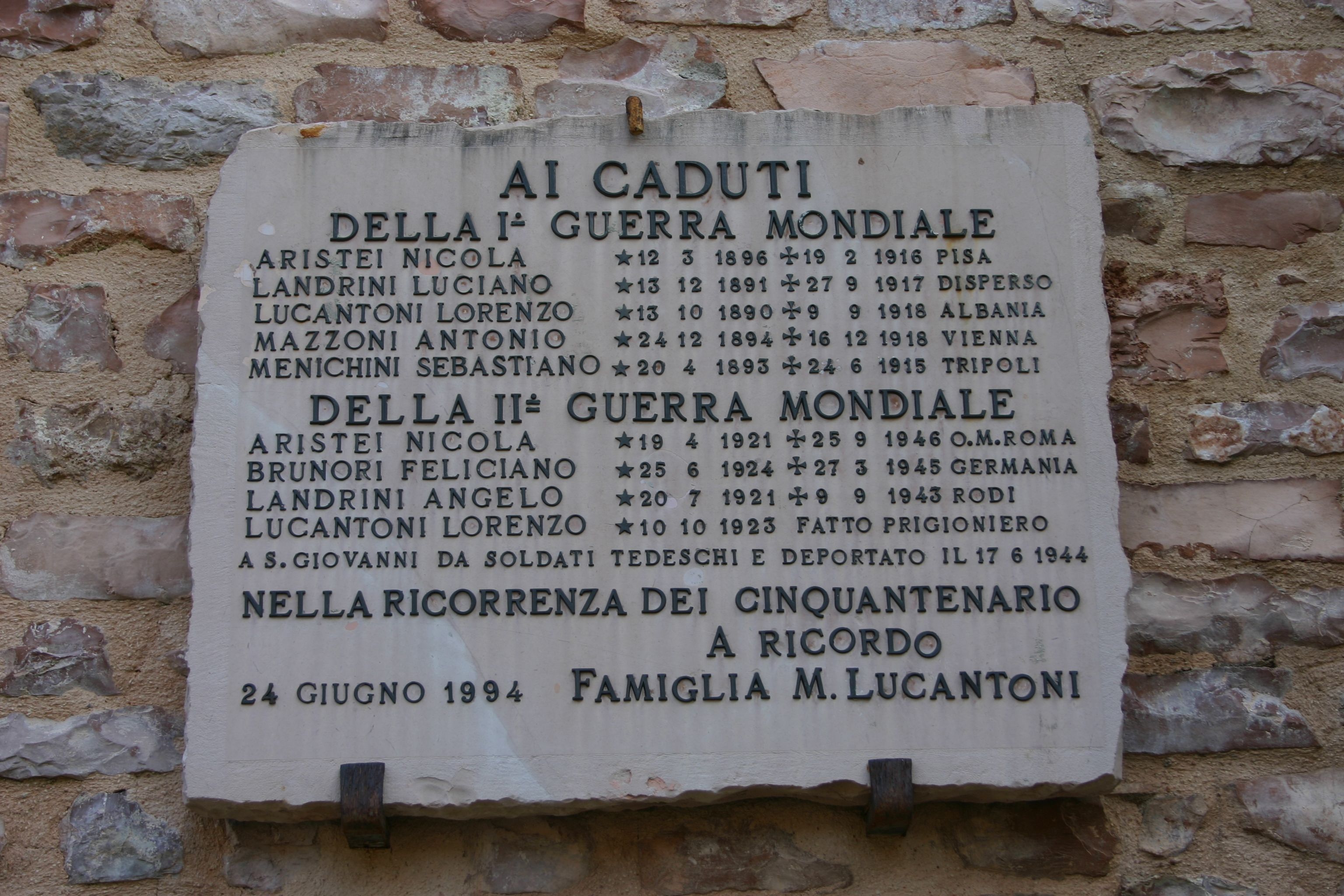 lapide commemorativa ai caduti - ambito Italia centrale (XX)