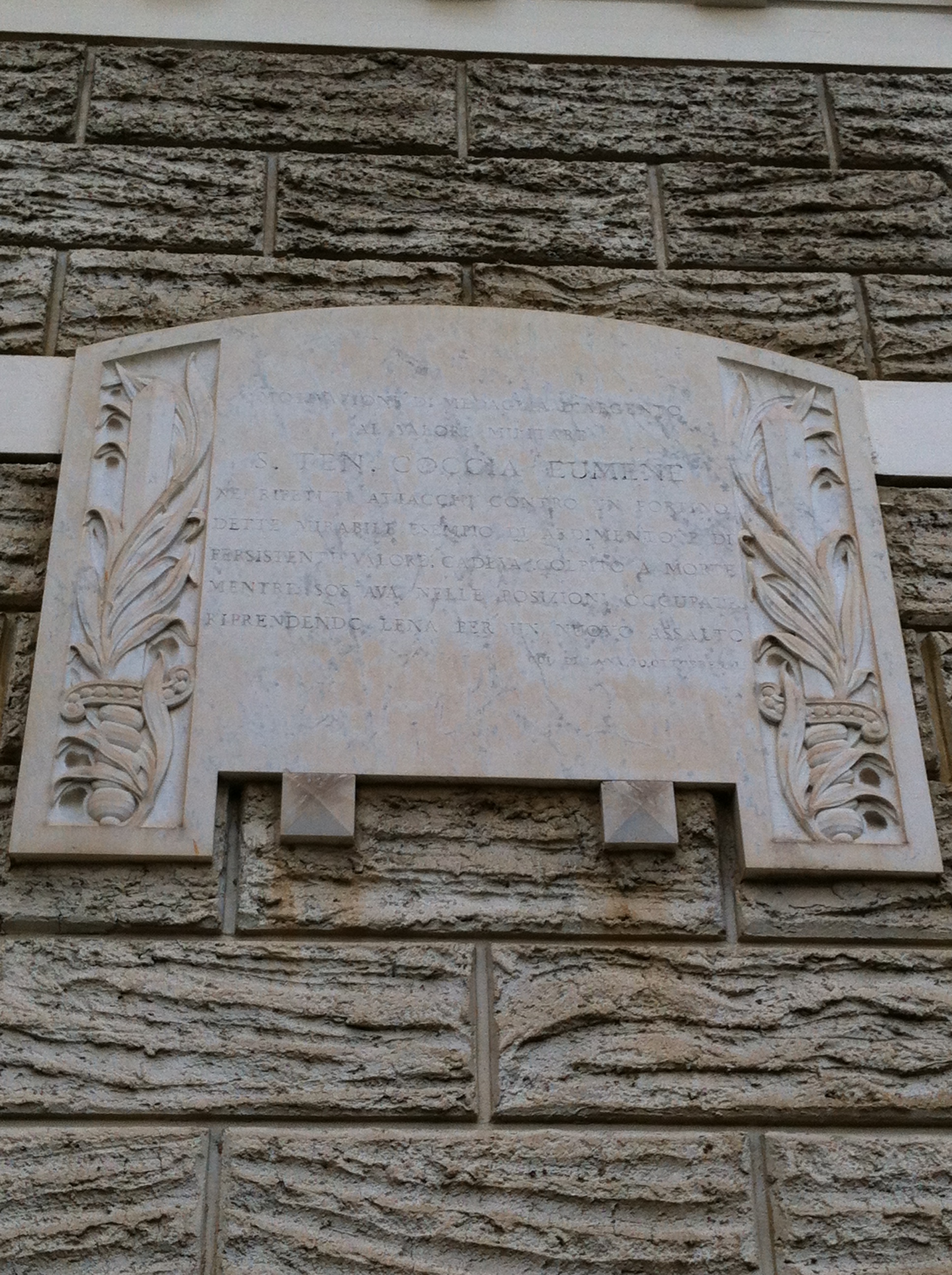 Lapide commemorativa al S.Ten. Eumene Coccia (lapide commemorativa ai caduti, opera isolata) - ambito Italia centrale (XX)