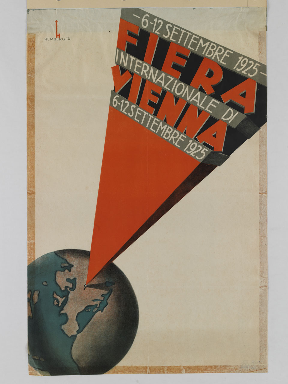 globo terrestre con un cuneo rosso con scritte infisso sulla Germania (manifesto) di Hemberger Andreas Karl (sec. XX)