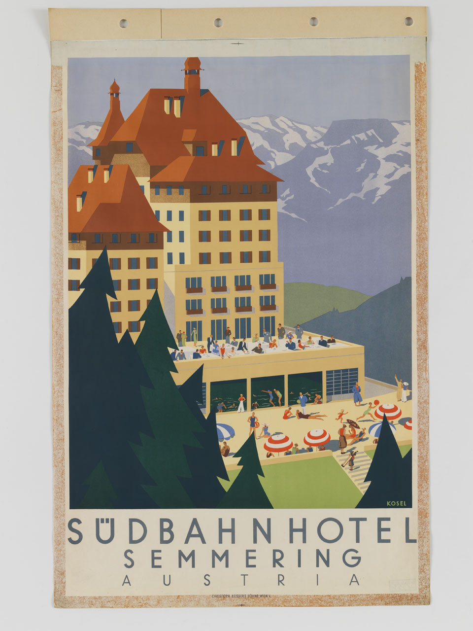 turisti sulle terrazze e nella piscina del Südbahnhotel di Semmering in Austria (manifesto) di Kosel Hermann (sec. XX)
