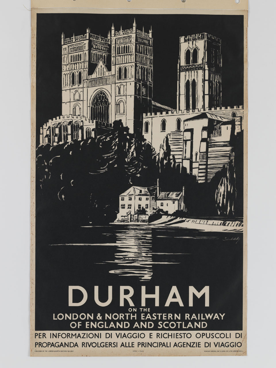 Veduta della cattedrale di Durham e dell’Old Fulling Mill sul fiume Wear (manifesto) di Schabelsky (sec. XX)