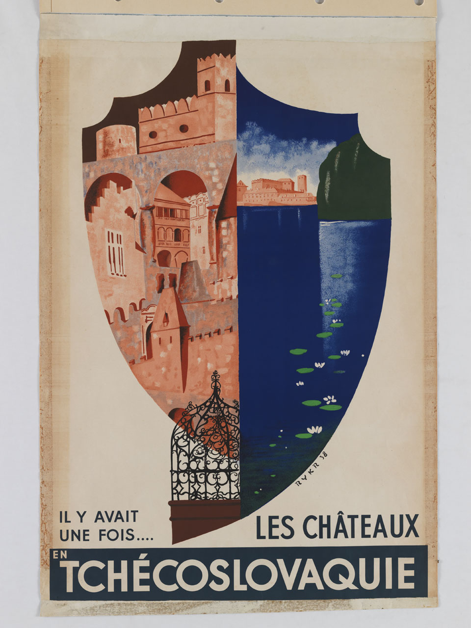 scudo bipartito inquadrante collage di castelli (manifesto) di Rykr Zdenek (sec. XX)