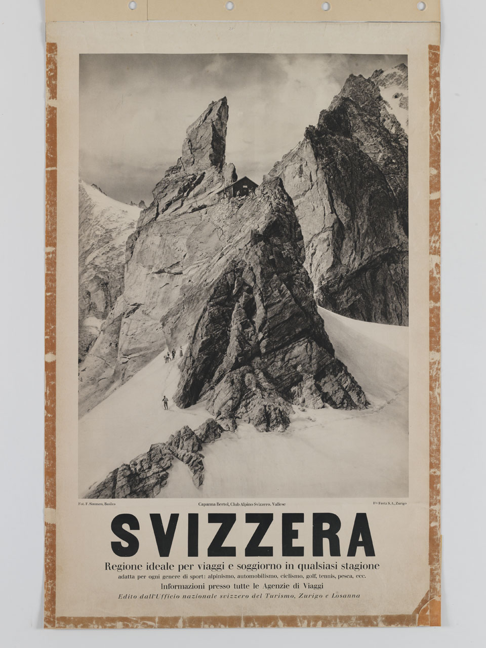 alpinisti si avvicinano alla capanna Bertol sul rocher de Bertol (manifesto) di Simmen F - ambito svizzero (sec. XX)