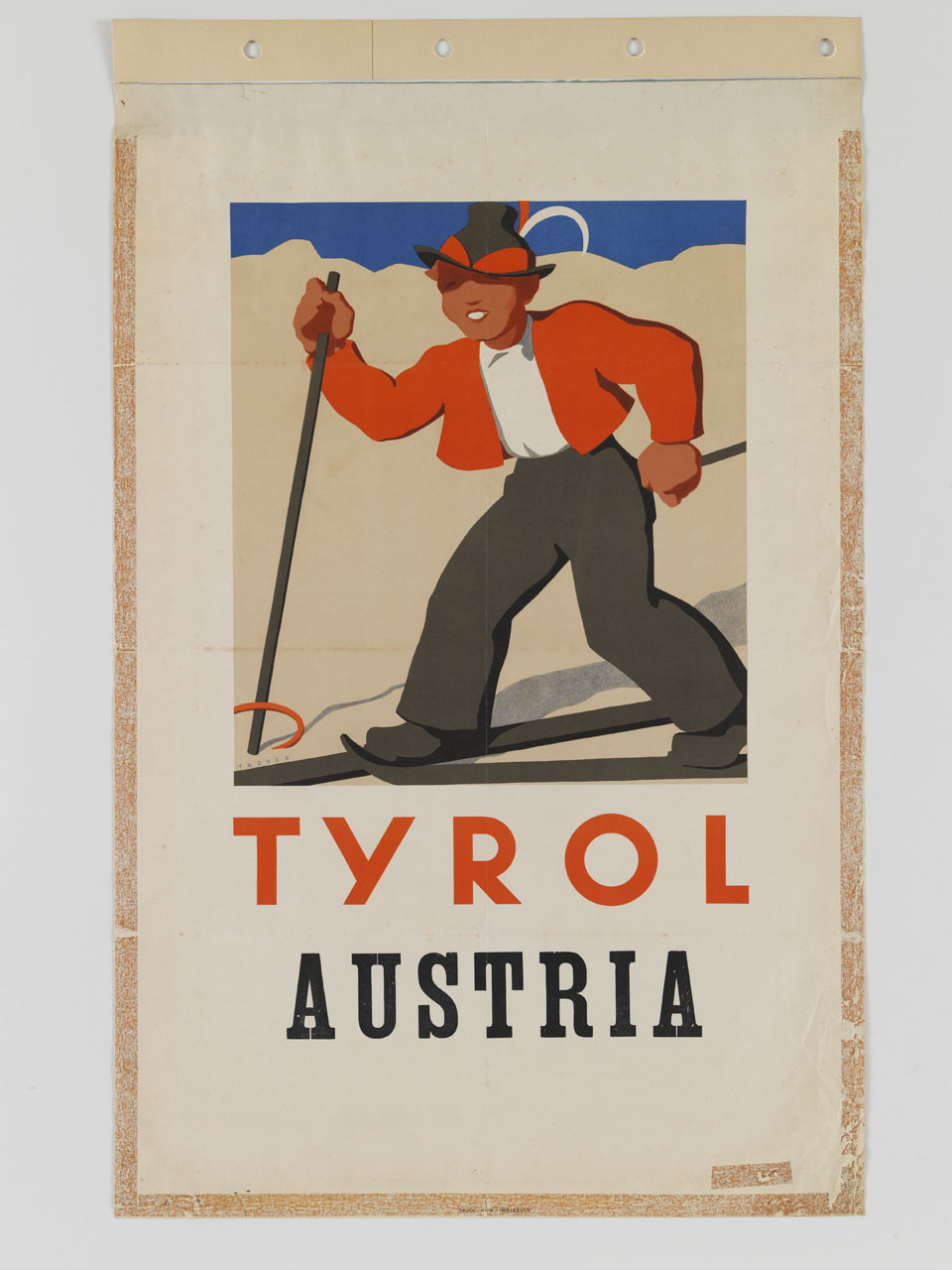 ragazzo con sci ai piedi su uno sfondo innevato (manifesto) di Troyer Johannes (sec. XX)